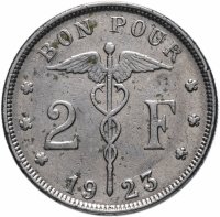 купить Бельгия 2 франка 1923-1930 французская версия (Belgique) (VF-XF)