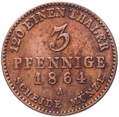 купить Германия, Анхальт-Бернбург 3 пфеннига 1864 А