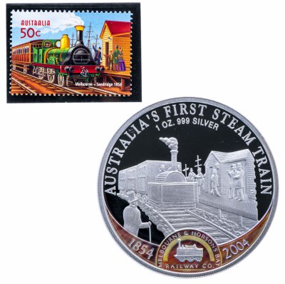 купить Острова Кука 1 доллар 2004 Proof «150 лет первому паровозу Австралии» с маркой