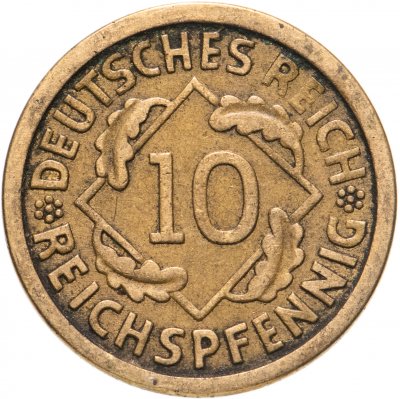 купить Германия 10 рейхспфеннигов (reichspfennig) 1924 F знак монетного двора "F" — Штутгарт