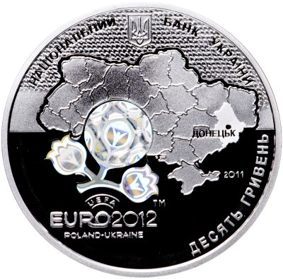 купить Украина 10 гривен 2011 Proof "Финальный турнир чемпионата Европы по футболу 2012, Донецк"