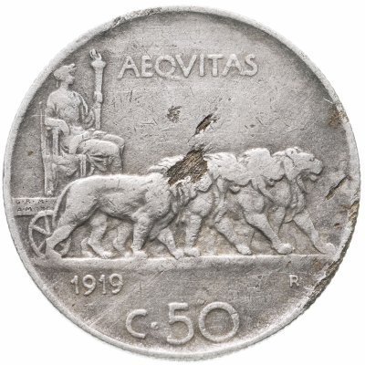 купить Италия 50 чентезимо (centesimi) 1919 Ребристый гурт
