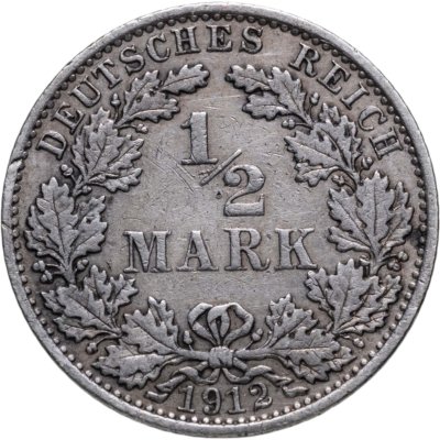купить Германия 1/2 марки (mark) 1912 A знак монетного двора: "A" - Берлин