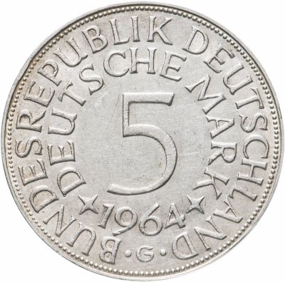 купить Германия 5 марок, 1964 Отметка монетного двора: "G" - Карлсруэ