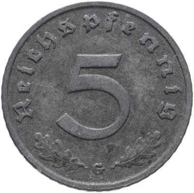 купить Германия, Третий рейх 5 рейхспфеннигов (reichspfennig) 1943, знак монетного двора: "G" - Карлсруэ