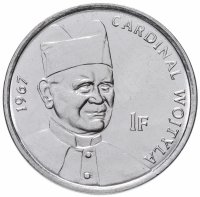 купить Конго (ДРК) 1 франк (franc) 2004 "25 лет правления Иоанна Павла II /кардинал Войтыла, 1967"