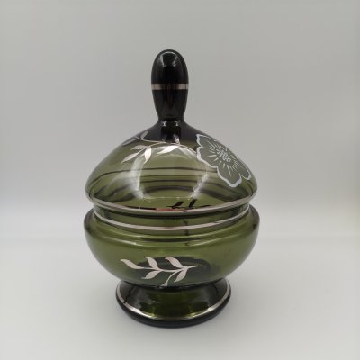 купить Бонбоньерка, украшенная цветочным декором, стекло, деколь, Bohemia Crystal (Bohemia Glass), Чехословакия, 1970-1990 гг.