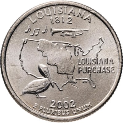 купить США 25 центов (квотер, 1/4 доллара, quarter dollar) 2002 P Квотер штата Луизиана знак монетного двора: "P" - Филадельфия
