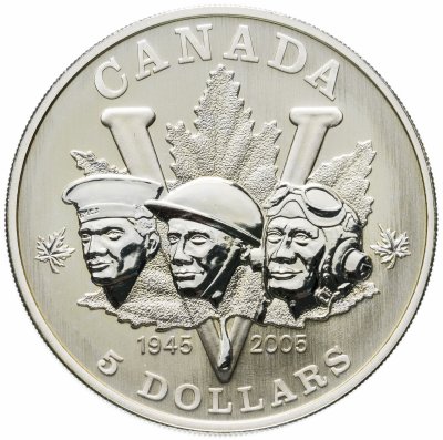 купить Канада 5 долларов (dollars) 2005 UNC "60 лет окончания Второй мировой войны 1945-2005 ВОВ - победа"