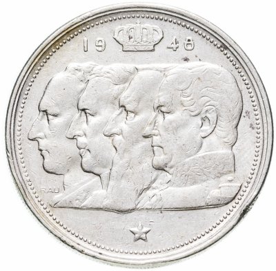 купить Бельгия 100 франков (francs) 1948 Надпись на голландском - 'BELGIE' Монетное отношение аверс/реверс (180°)