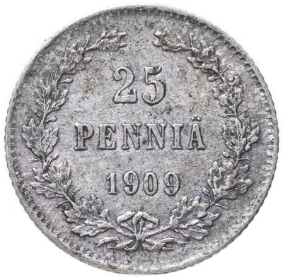 купить 25 пенни 1909 L, монета для Финляндии