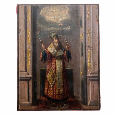 купить Икона "Образ святого Григория Неокесарийского", дерево, масло, Российская империя, 1900-1910 гг.