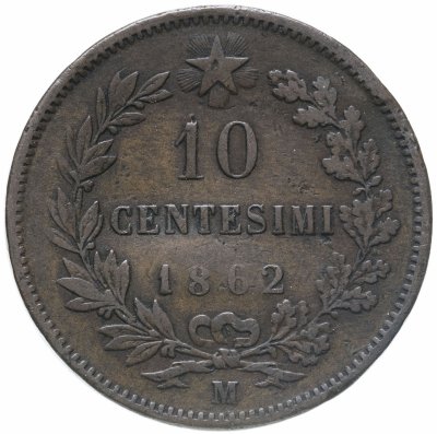 купить Италия 10 чентезимо (centesimi) 1862 M знак монетного двора: "M" - Милан
