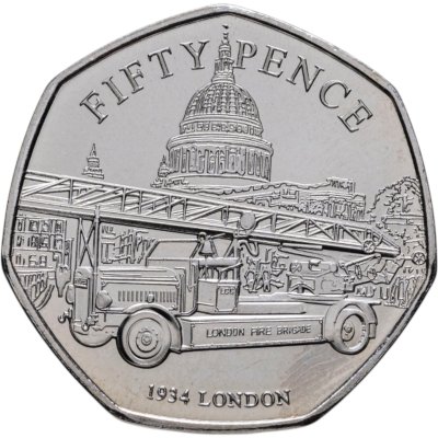 купить Джерси 50 пенсов (pence) 2024 "История Пожарных Бригад - 1934 Лондон"