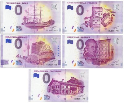 купить 0 евро (euro) набор из 5 банкнот "Достопримечательности"