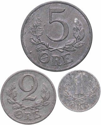 купить Дания набор 1,2,5 эре 1943 (3 шт)