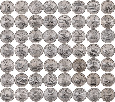 купить США набор монет 1/4 доллара (25 центов, квотер) 2010-2021 P из серии "Прекрасная Америка" национальные парки (56 штук)