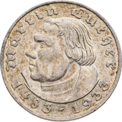 купить Герамния (Третий рейх) 2 рейхсмарки (reichsmark) 1933 A "450 лет со дня рождения Мартина Лютера"
