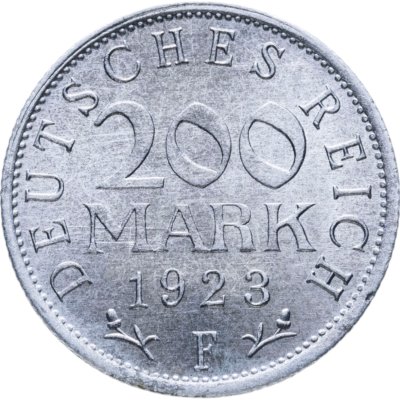 купить Германия 200 марок (mark) 1923, знак монетного двора "F" — Штутгарт Германия