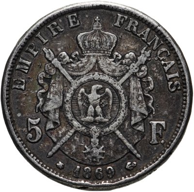 купить Франция 5 франков (francs) "А" 1869