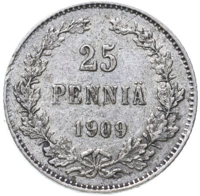 купить 25 пенни 1909 L, монета для Финляндии