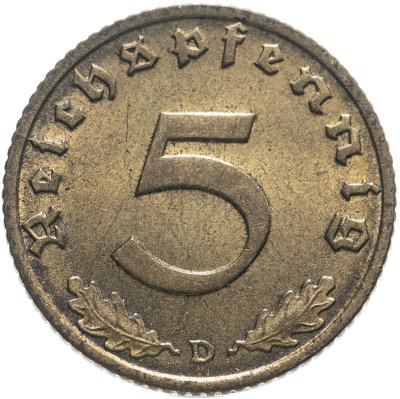 купить Германия (Третий рейх) 5 рейхспфеннигов (reichspfennig) "D" 1938