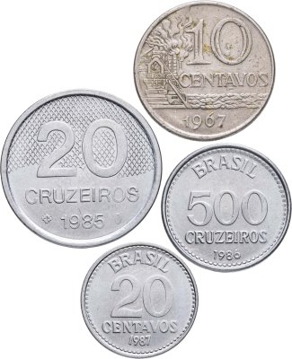 купить Бразилия набор из 4 монет 10, 20 сентаво и 20, 500 крузейро 1967-1987