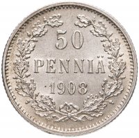 купить 50 пенни (pennia) 1908 L, монета для Финляндии