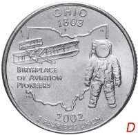 Купить США 1/4 доллара (квотер, 25 центов) 2002 D "Штат Огайо"