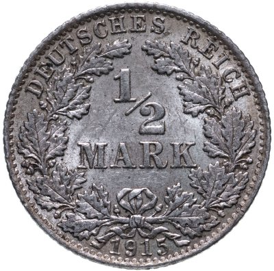 купить Германия 1/2 марки (mark) 1915 Знак монетного двора: "D" - Мюнхен Германия