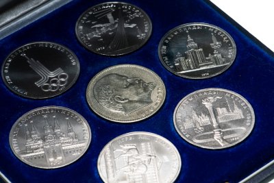 купить Набор монет из 7 монет СССР Олимпиада - 80 + 1 рубль 1970 "100 лет со дня рождения В.И. Ленина , в футляре Государственного Банка СССР