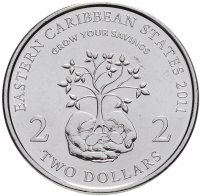 купить Восточные Карибы 2 доллара (dollars) 2011 "10 лет Финансовому Месяцу"