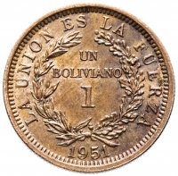 купить Боливия 1 боливиано (boliviano) 1951