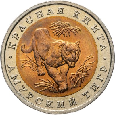 купить 10 рублей 1992 ЛМД Амурский Тигр - Красная Книга в слабе Монетник.ру MS65