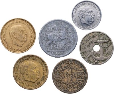 купить Испания набор монет 1940-1966 (6 штук) Каудильо Франсиско Франко