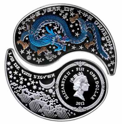 купить Фиджи 1 доллар 2012 Proof "Год дракона - Инь и Ян" набор из 2х монет в футляре с сертификатом