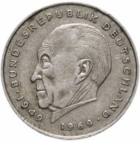 Купить Германия 2 марки 1981 F Конрад Аденауэр, 20 лет Федеративной Республике (1949-1969)