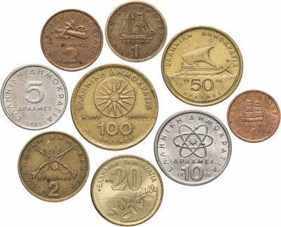 купить Греция набор из 9 монет (1, 2 , 5, 10 , 20, 50 и 100 драхм) 1976 - 2000 год
