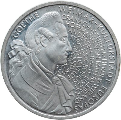 купить Германия 10 марок (deutsche mark) 1999 J 250 лет со дня рождения Иоганна Вольфганга фон Гете знак монетного двора: "J" - Гамбург