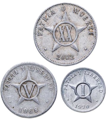купить Куба набор монет от 1 , 5 и 20 сентаво 1963-2021 (3 штуки)