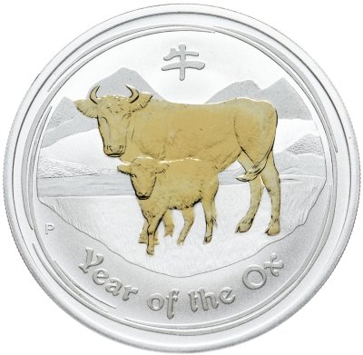 купить Австралия 1 доллар 2009 UNC "Китайский гороскоп - Год быка" с позолотой