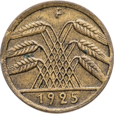 купить Германия 5 рейхспфеннигов (reichspfennig) 1925, знак монетного двора "F" — Штутгарт