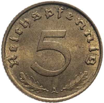 купить Германия (Третий рейх) 5 рейхспфеннигов (reichspfennig) "A" 1938