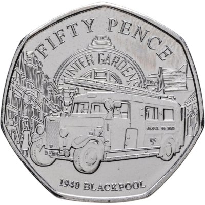 купить Джерси 50 пенсов (pence) 2024 "История Пожарных Бригад - 1940 Блэкпул"