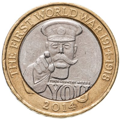 купить 2 pounds (фунта) 2014 100-летие с начала Первой мировой войны плакат Китченера