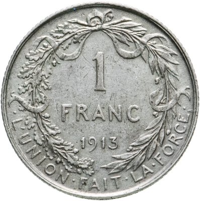 купить Бельгия 1 франк (franc) 1913 Надпись на французском - 'ALBERT ROI DES BELGES'