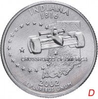 купить США 1/4 доллара (квотер, 25 центов) 2002 D "Штат Индиана"