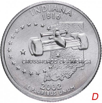 купить США 1/4 доллара (квотер, 25 центов) 2002 D "Штат Индиана"