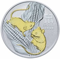 Купить Австралия 1 доллар 2020 "Год крысы позолоченая", в футляре с сертификатом