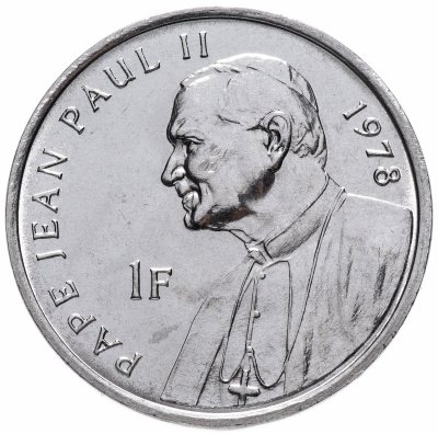 купить Конго (ДРК) 1 франк (franc) 2004 "25 лет правления Иоанна Павла II /Папа Иоанн Павел II, 1978"